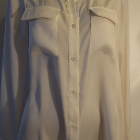 NWD Womens Chris Gramer Ivory White Chest Pockets Button Top Blouse 1 US/M * - Picture 7 of 13